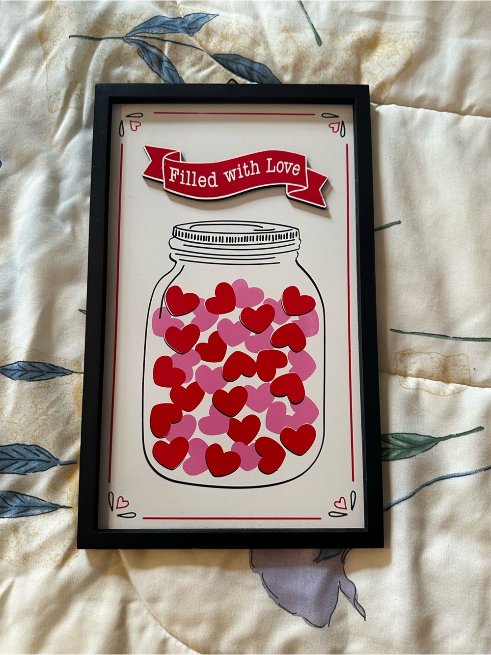 Filled With Love Heart Jar Framed Wall Art - Red & Pink